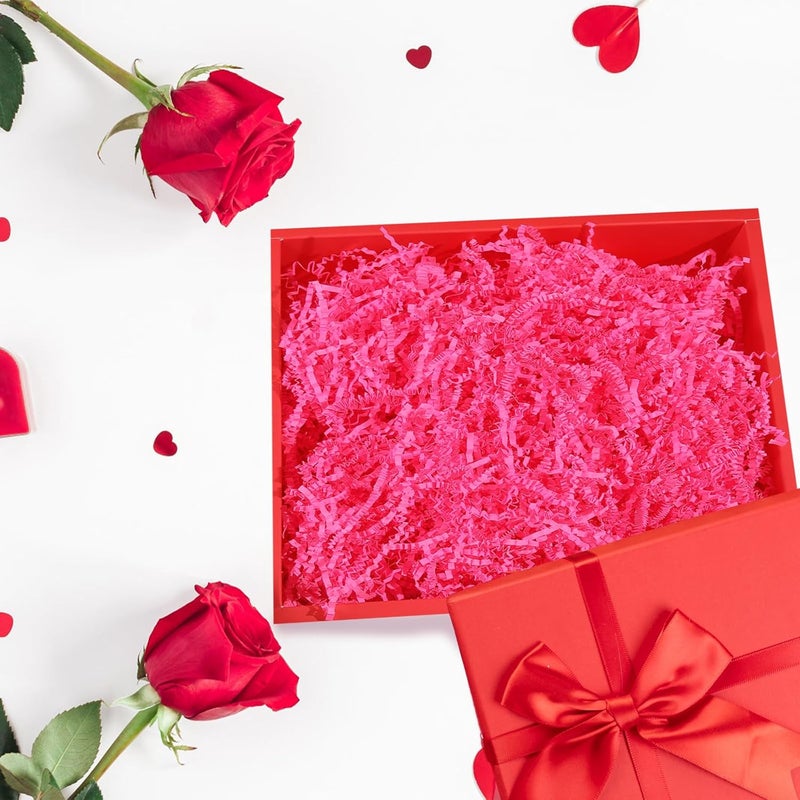 Gloreyan 1/2LB Crinkle Cut Paper Shred, Pink Raffia Paper Sherd Filler Grass for Valentine's Day Easter Gift Wrapping Basket Filling Birthdays Weddings Party Supply - Image 5
